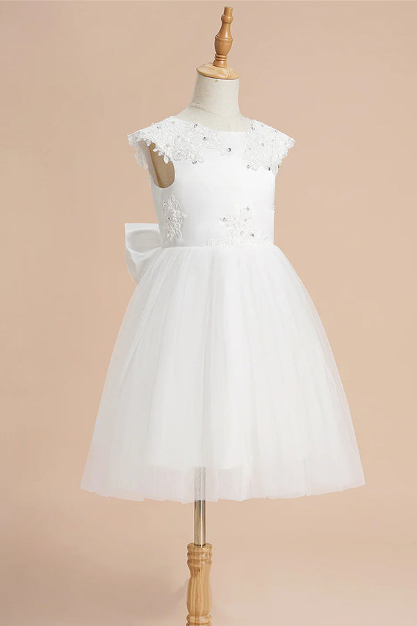 Cute White A-Line Flower Girl Dress with Appliques