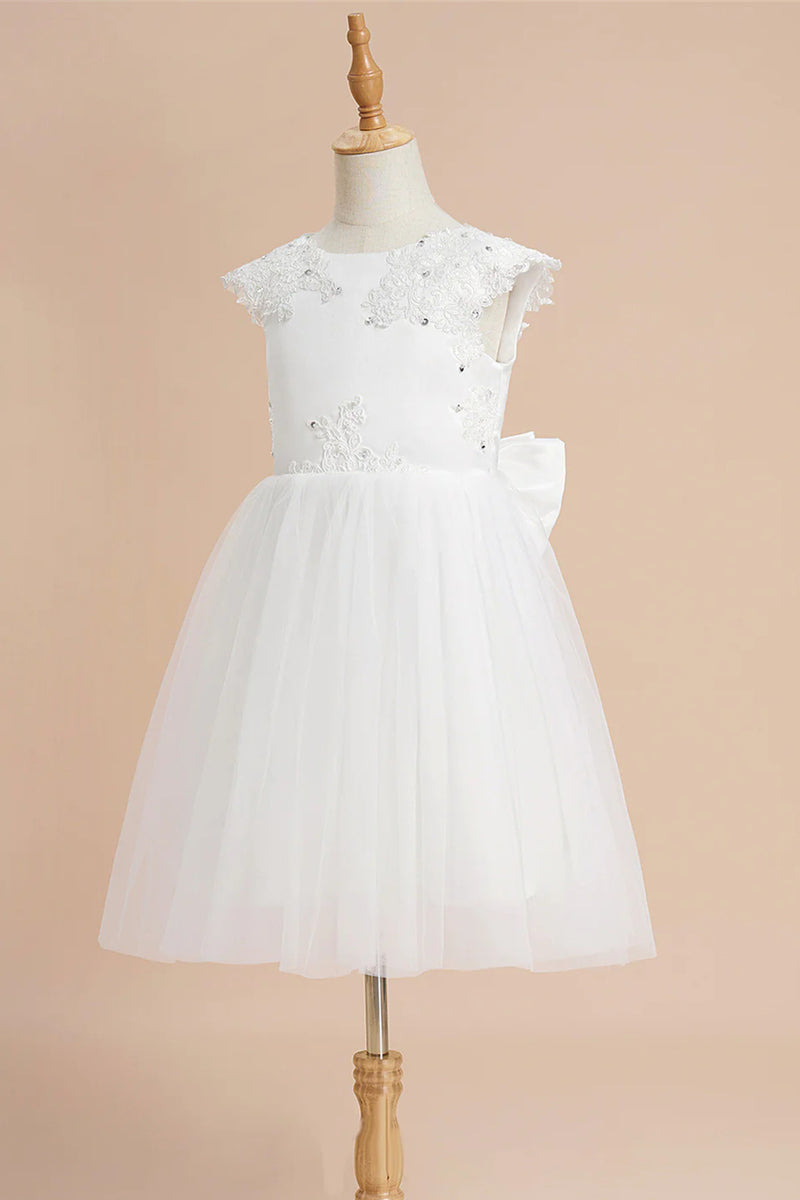 Cute White A-Line Flower Girl Dress with Appliques