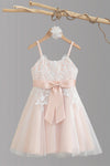 Straps Pearl Pink Lace Top Flower Girl Dress with Belt