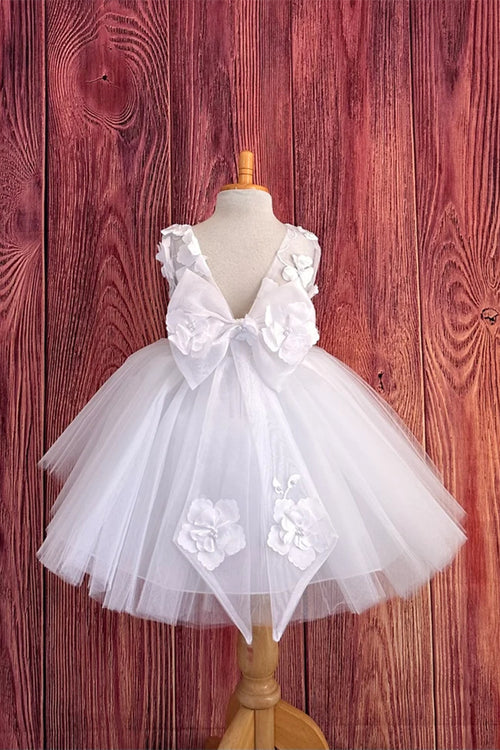 Cute White A-Line Flower Girl Dress with Flowers
