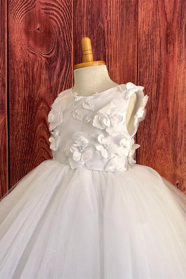 Cute White A-Line Flower Girl Dress with Flowers