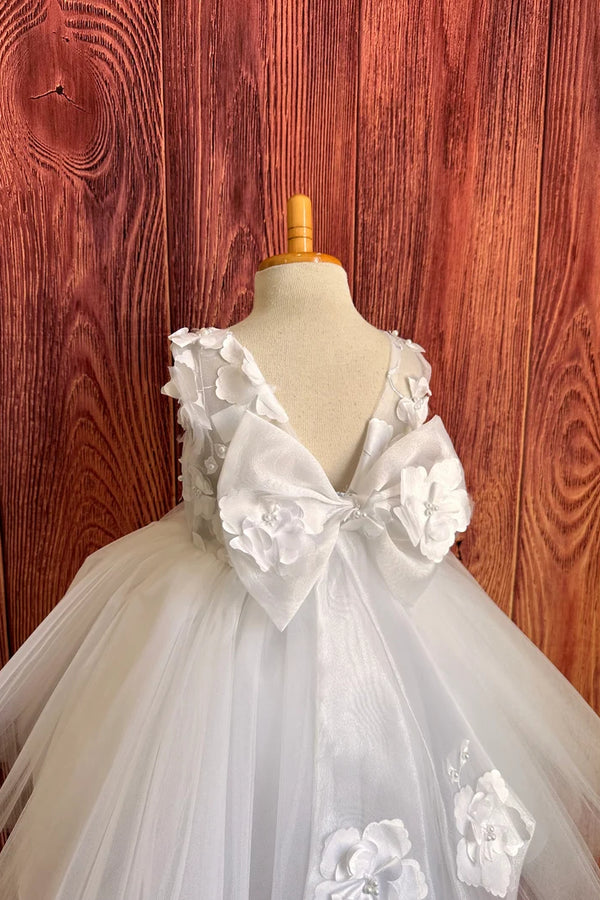 Cute White A-Line Flower Girl Dress with Flowers