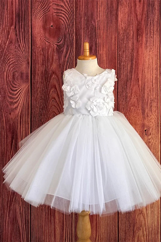 Cute White A-Line Flower Girl Dress with Flowers