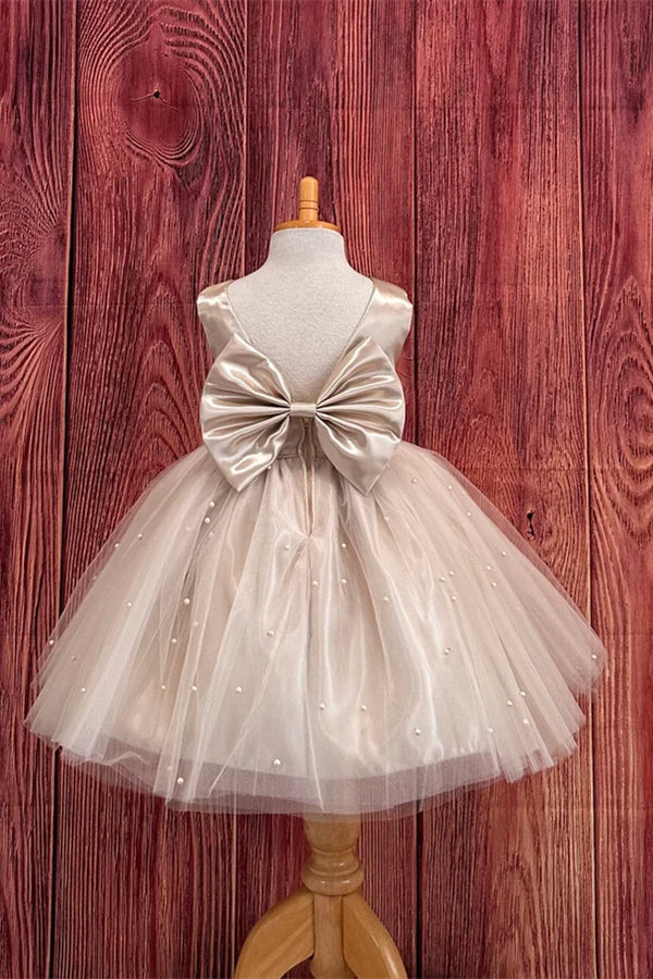 Adorable Champagne Flower Girl Dress with Pearls