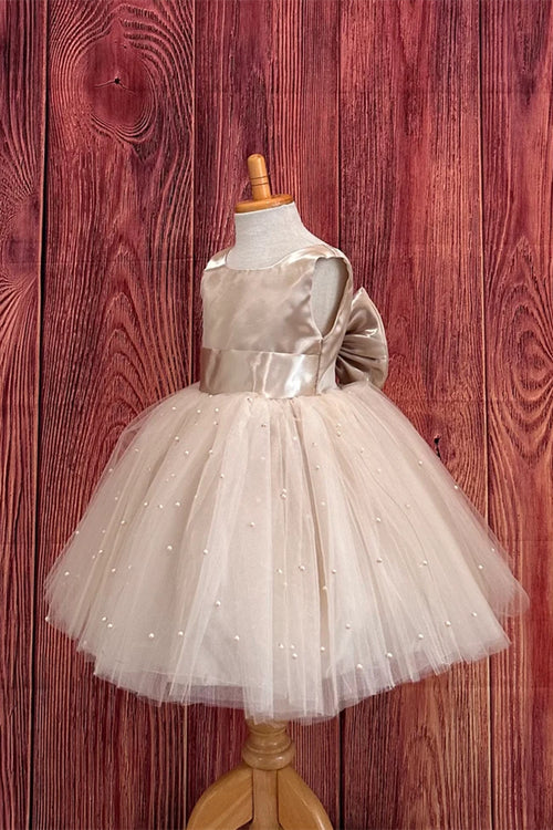 Adorable Champagne Flower Girl Dress with Pearls