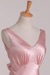 V-Neck Pink Tie Back Mermaid Bridesmaid Dress