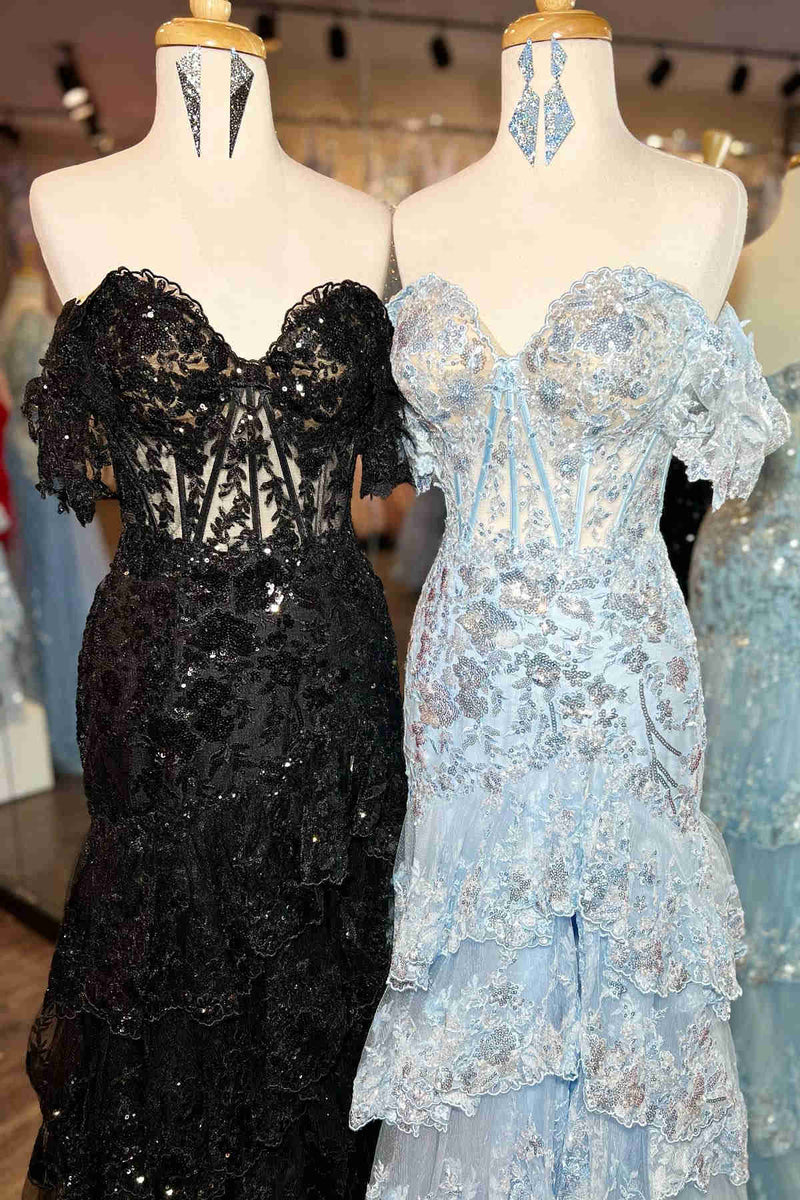 Sparkling Mermaid Off-Shoulder Ruched Sequin Red Long Prom Dress Custom main image 0