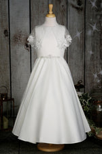 A-Line White Satin Long Flower Girl Dress with Shawl