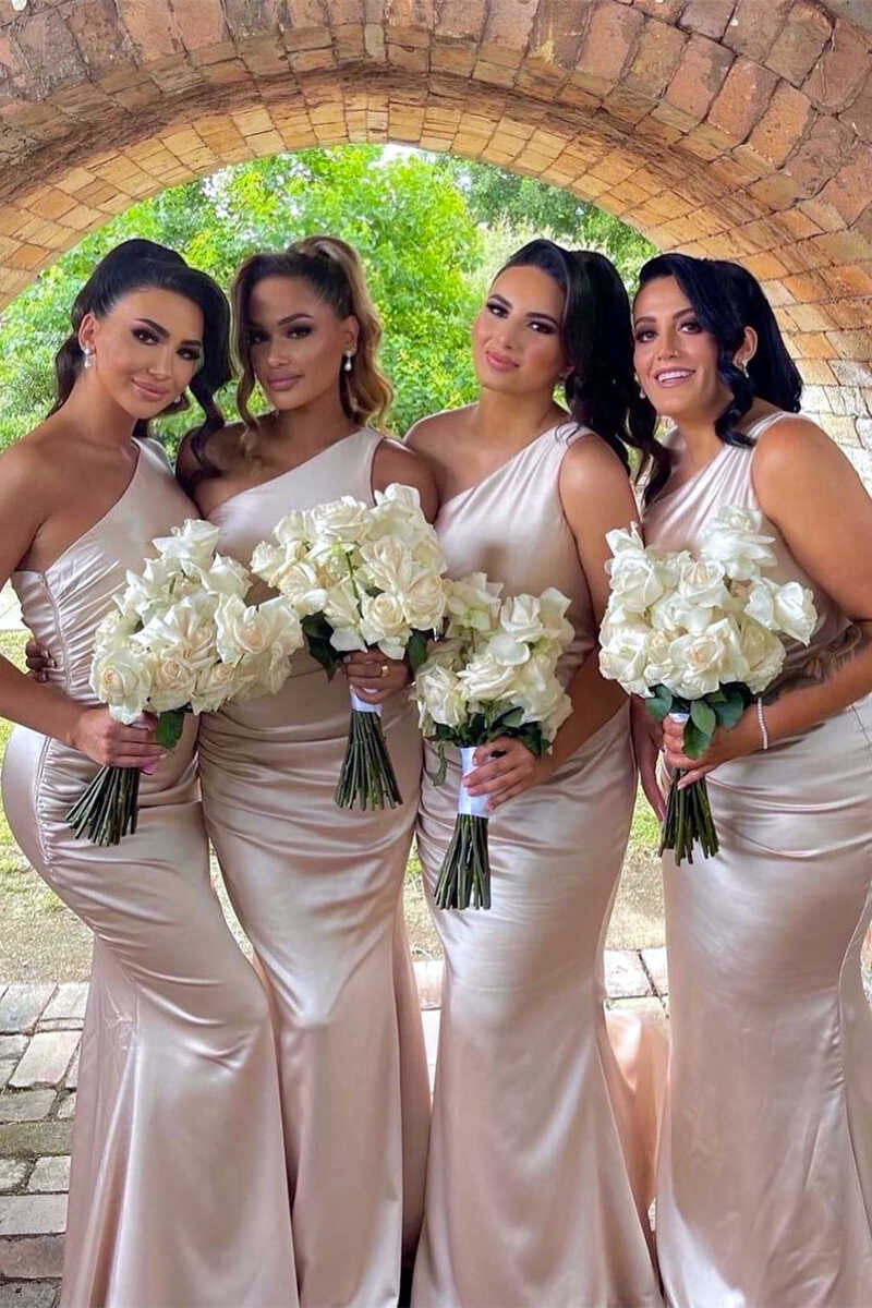 Mermaid One Shoulder Pearl Pink Long Bridesmaid Dress FancyVestido Mermaid One Shoulder Pearl Pink Long Bridesmaid Dress FancyVestido