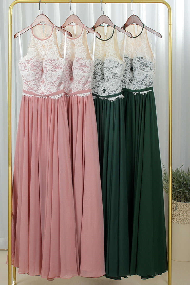 princess polly baby blue dress Blush Pink Crew Neck Lace Top A-Line Bridesmaid Dress – FancyVestido