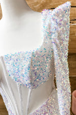 Square Neck Iridescent White Sequins Tight Homecoming Dress