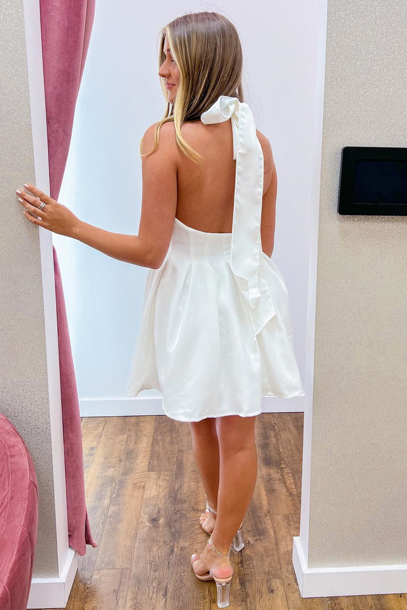Cute Halter White A-Line Short Party Dress