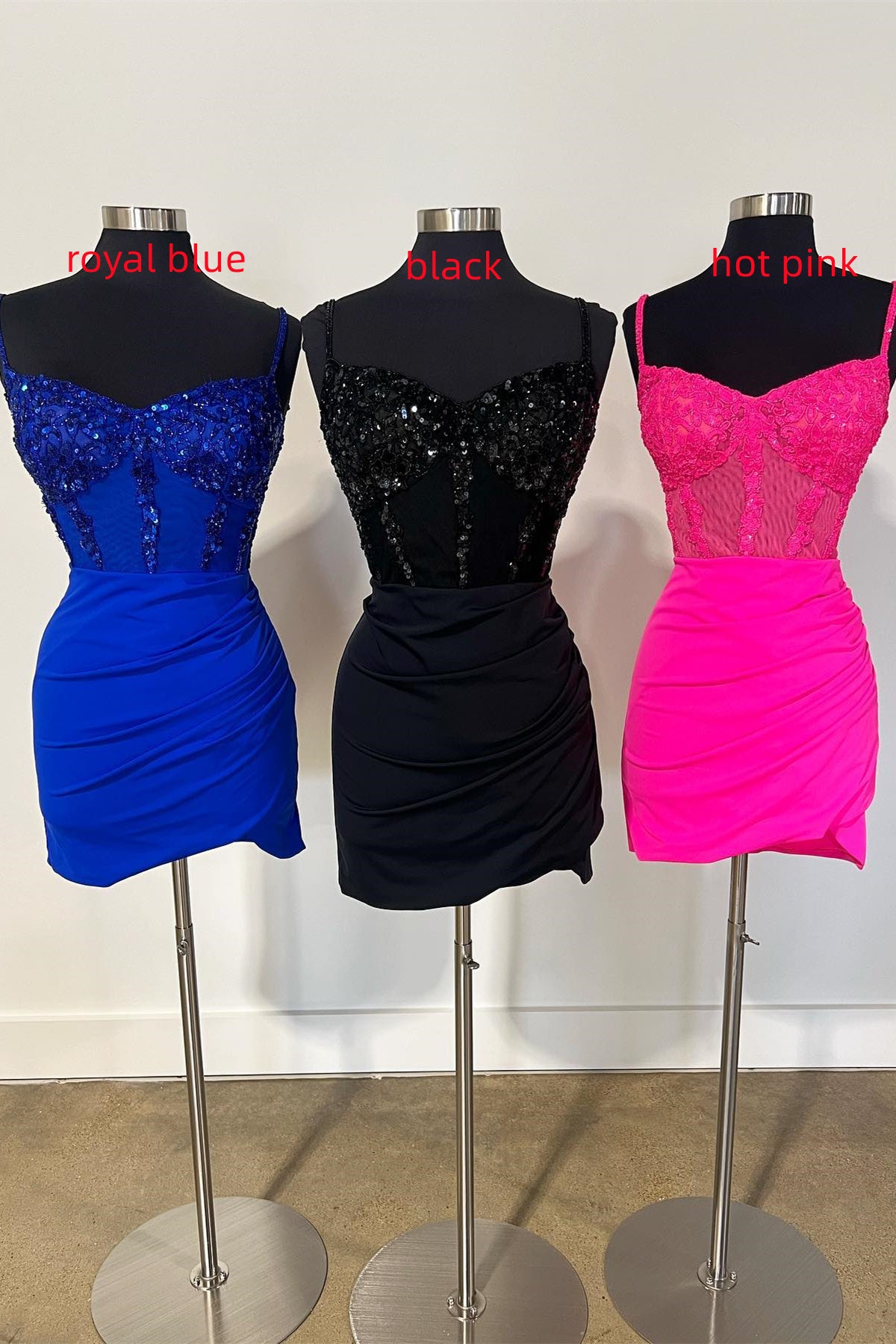 Straps Black Sequins Pleated Bodycon Homecoming Dress – FancyVestido