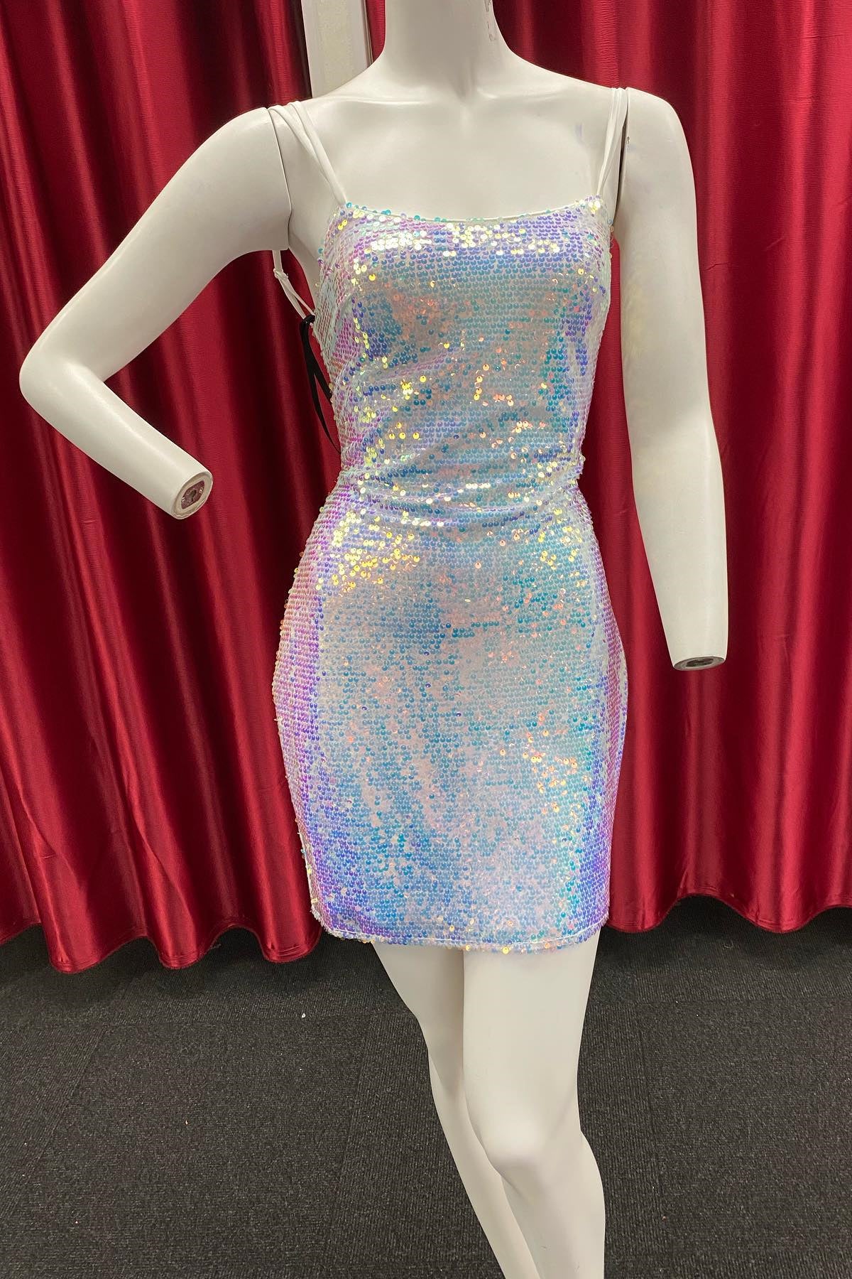 strapless open back dress Double Straps Iridescent White Sequin Tight Homecoming Dress – FancyVestido