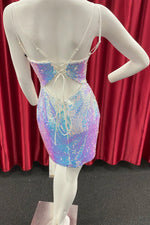 Double Straps Iridescent White Sequin Tight Homecoming Dress