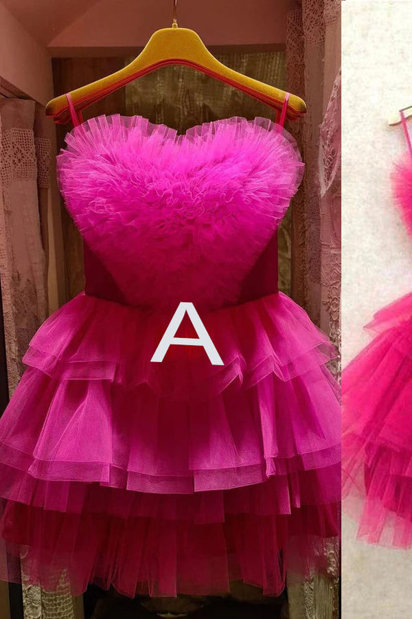 Sweetheart Hot Pink Ruffle Layered Short Homecoming Dress