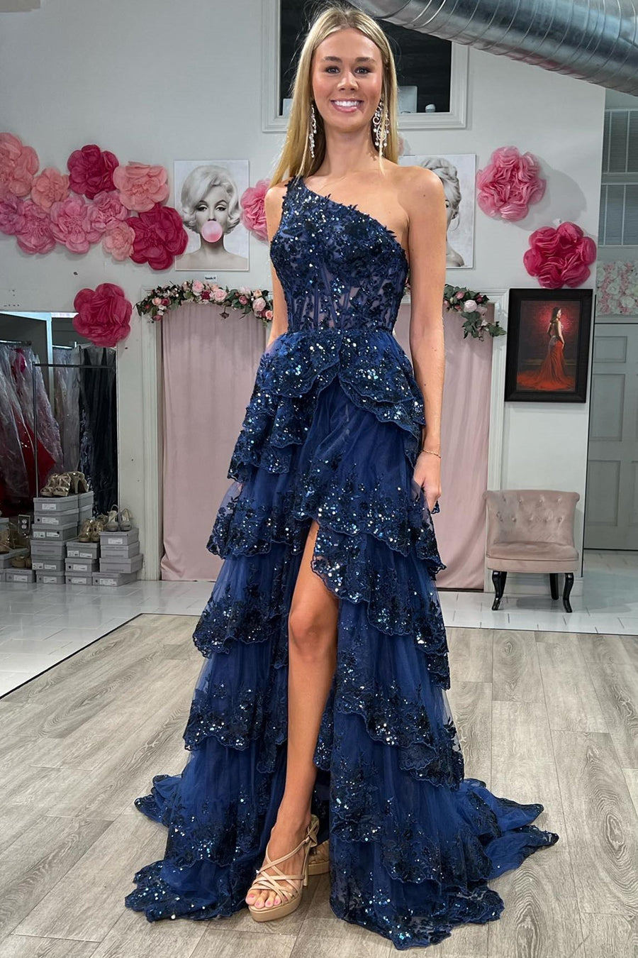 lavender one shoulder prom dress Mermaid One-Shoulder Sequins Prom Dress With Tassels, Purple / 0