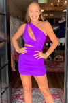 Purple One Shoulder Cut-Out Sheath Homecoming Dress