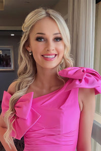 Hot Pink One Shoulder Sheath Homecoming Dress with Bows