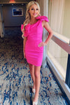 Hot Pink One Shoulder Sheath Homecoming Dress with Bows