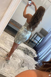 Silver One Shoulder Sequins Sheath Homecoming Dress