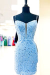 Straps Royal Blue Sequins Bodycon Homecoming Dress