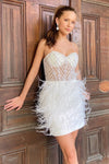 Purple Straps Beaded Short Homecoming Dress with Feathers