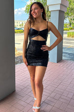 Black Cutout Sequins Bodycon Homecoming Dress
