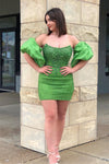 Green Strapless Appliques Beaded Homecoming Dress with Detachable Sleeves