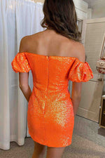 Orange Plunging Off-the-Shoulder Sequins Sheath Homecoming Dress