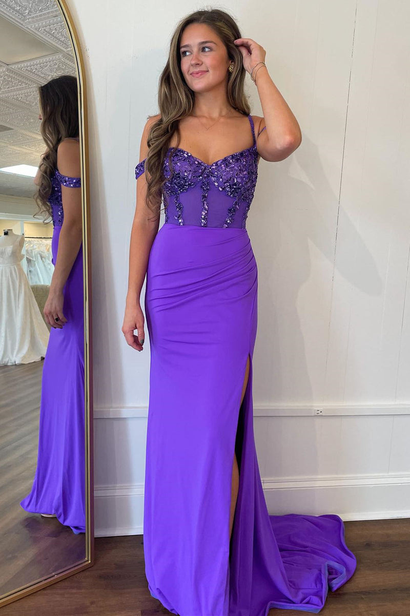 Cold Sleeves Sequin Top Mermaid Long Prom Dress