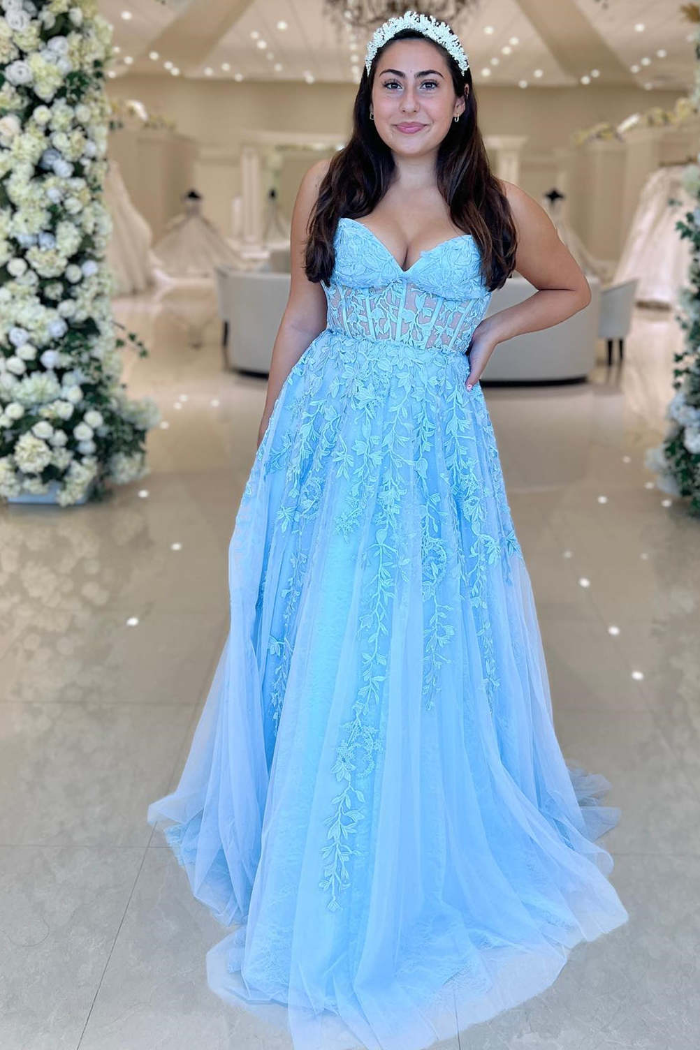Sweetheart Lavender Lace Corset A-Line Long Prom Dress  FancyVestido