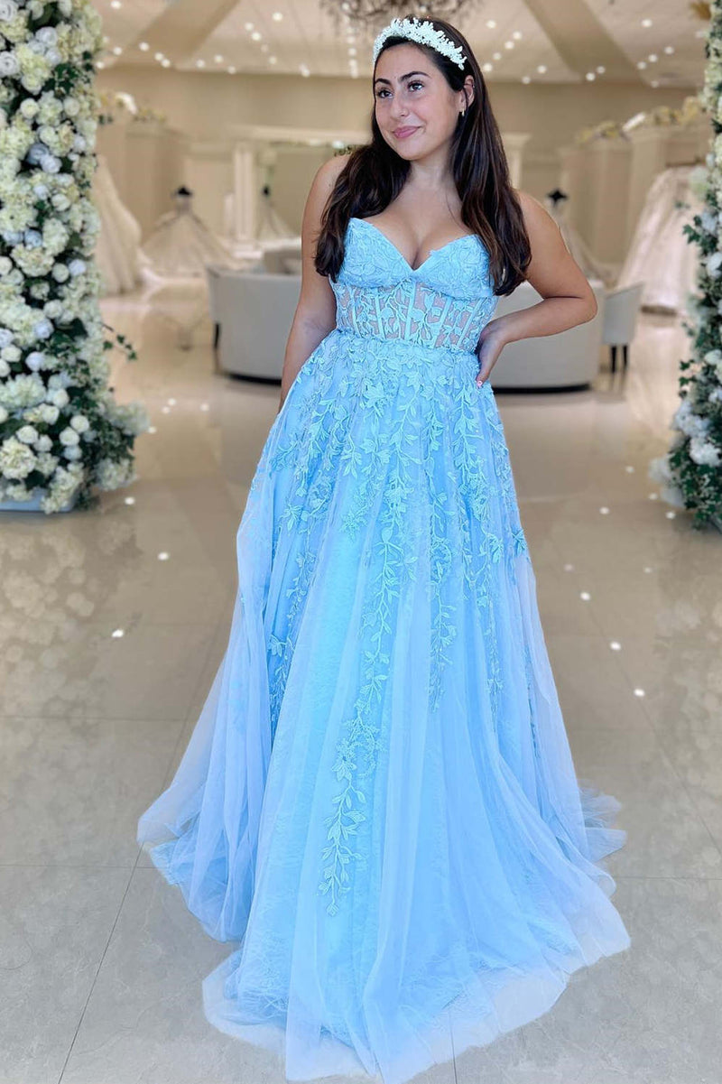 Lilac Lace Corset Sweetheart Strapless A-line Prom Dress