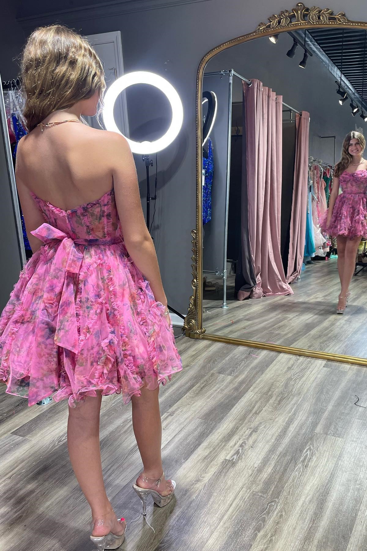 Hot Pink Strapless Ruffles A-line Homecoming Dress FancyVestido Hot Pink Strapless Ruffles A-line Homecoming Dress FancyVestido