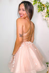 Pink Lace-Up Appliques A-line Tulle Homecoming Dress