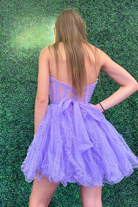 Lavender Strapless Ruffles A-line Tulle Homecoming Dress