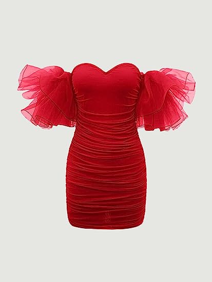 Sweetheart Fuchsia Ruffle Sleeves Bodycon Homecoming Dress