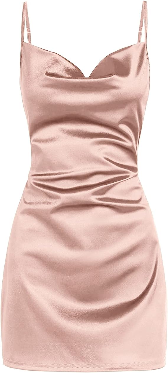 Simple Cowl Neck Champagne Satin Homecoming Dress FancyVestido Simple Cowl Neck Champagne Satin Homecoming Dress FancyVestido