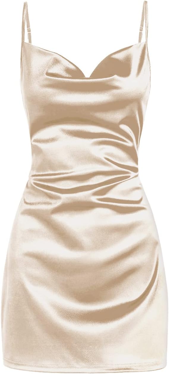 Simple Cowl Neck Champagne Satin Homecoming Dress