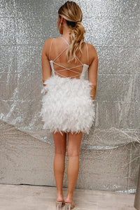 white feather dress short bottom Featuring white feathers Cute White Straps Feathers Short