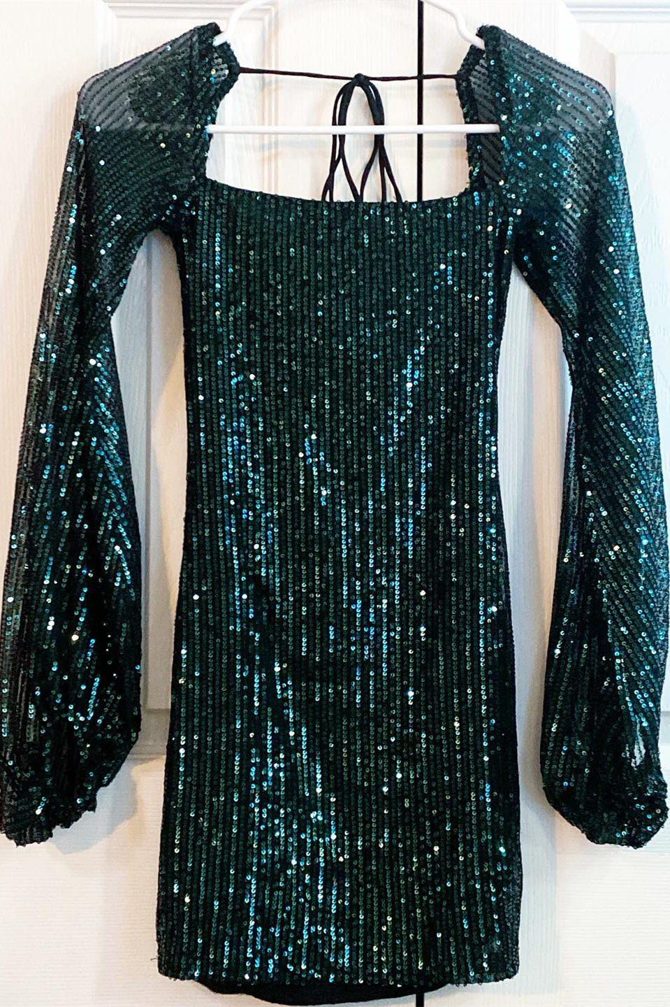 Ruffles Off The Shoulder Dark Green Sequins Homecoming Dress