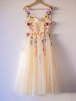 Princess Champagne Corset Floral Tulle Homecoming Dress