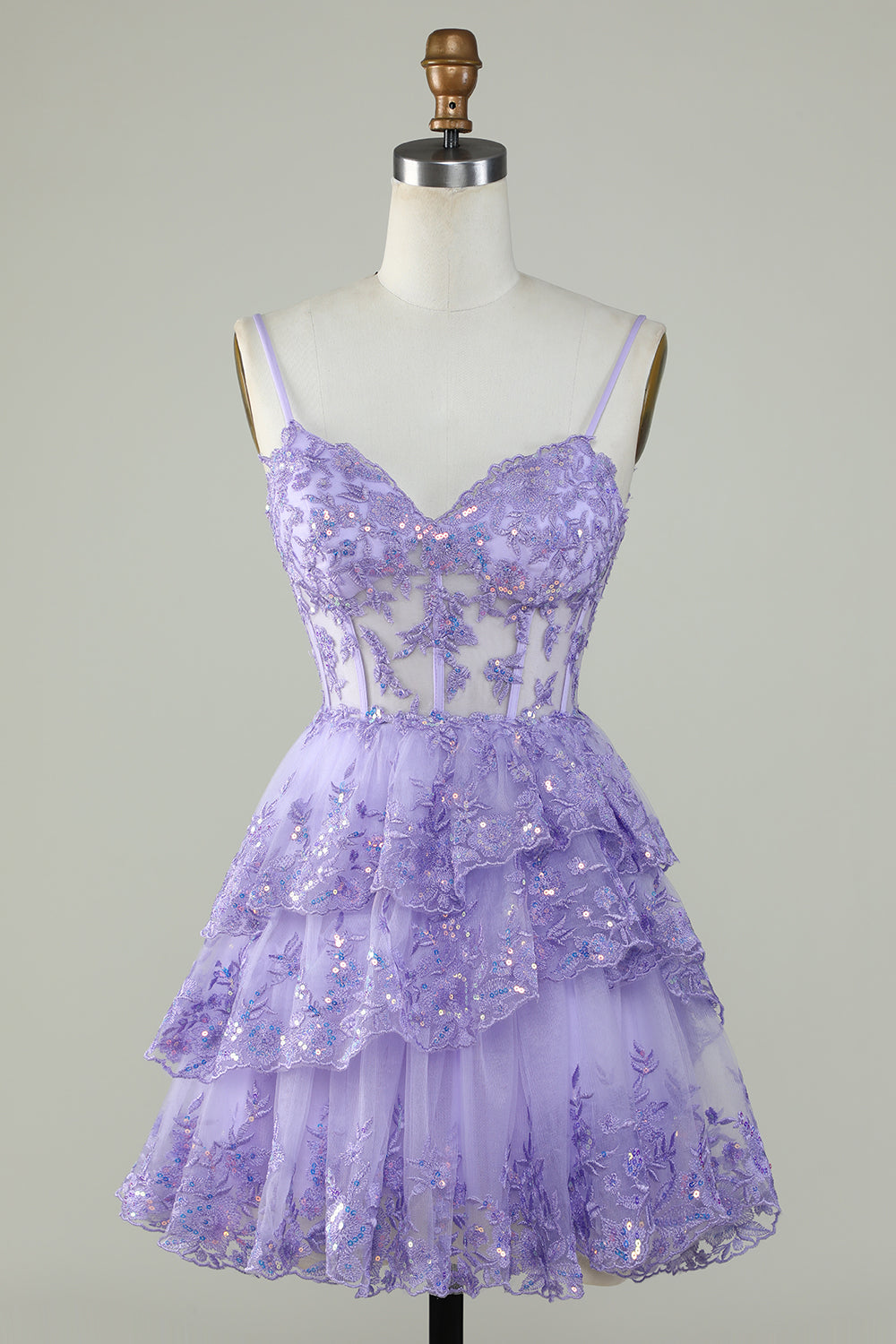 homecoming dress stores in davenport iowa Straps Lavender Sequins Corset Layered Homecoming Dress – FancyVestido