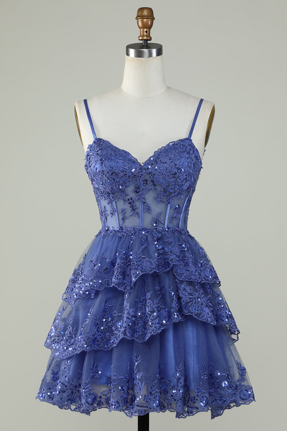 Lavender Spaghetti Straps Sequins Beading Sheath Lace Up Short Homecoming Dress main image 1