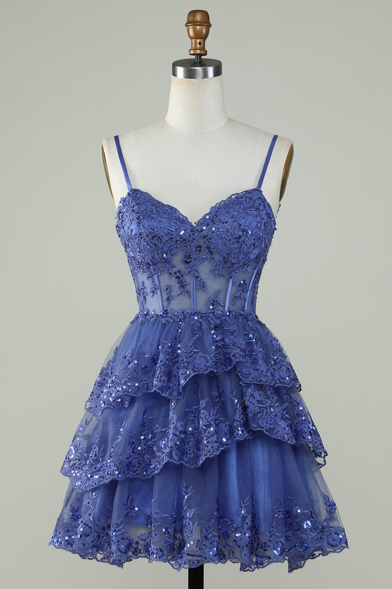 Straps Lavender Sequins Corset Layered Homecoming Dress