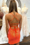 Lace-Up Orange Sequin Short Homecoming Dress with Slit