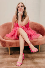 Cute Hot Pink Strapless Tiered Tulle Party Dress