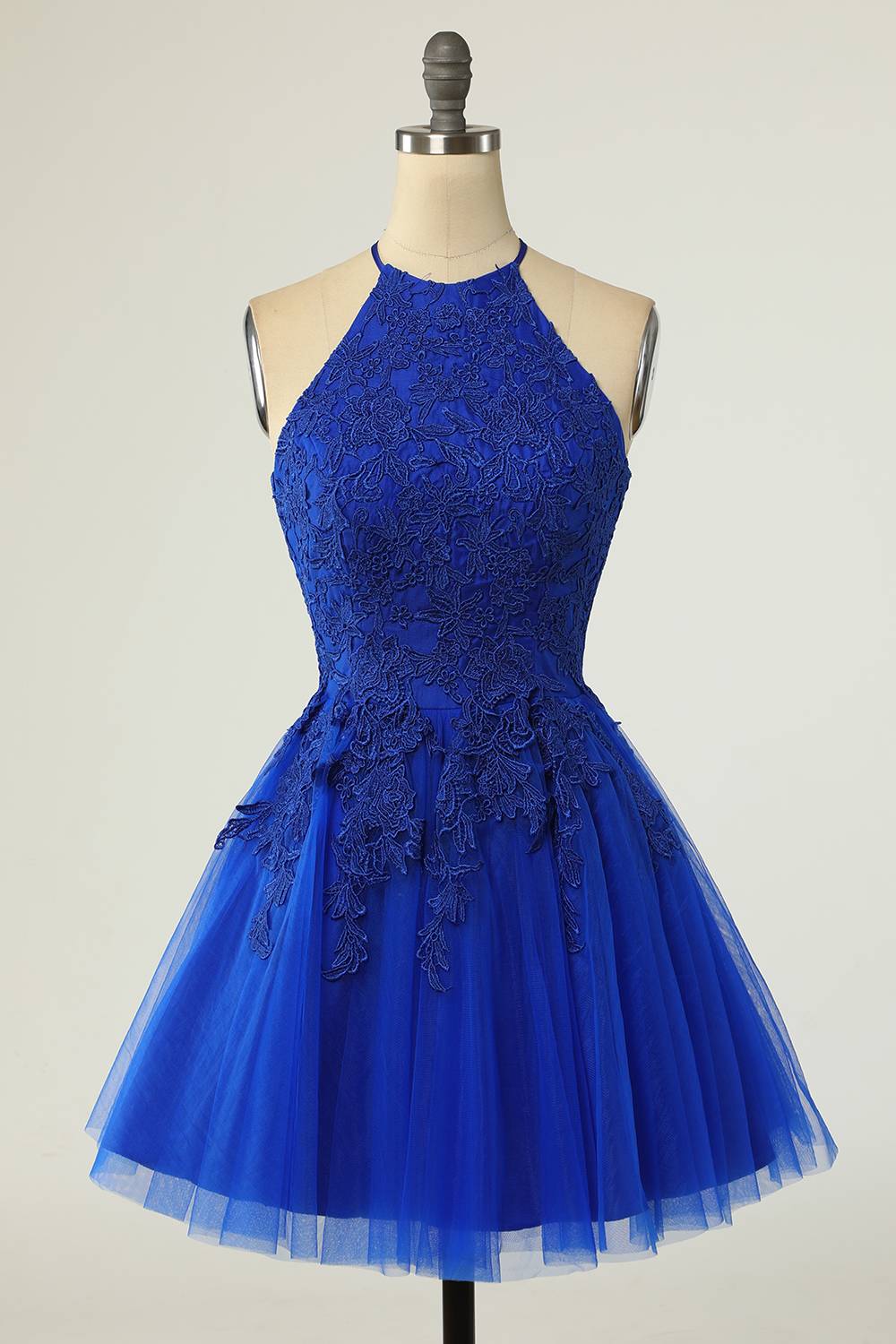 Halter Royal Blue Short Homecoming Dress with Appliques FancyVestido Halter Royal Blue Short Homecoming Dress with Appliques FancyVestido