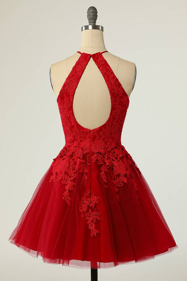 Halter Royal Blue Short Homecoming Dress with Appliques