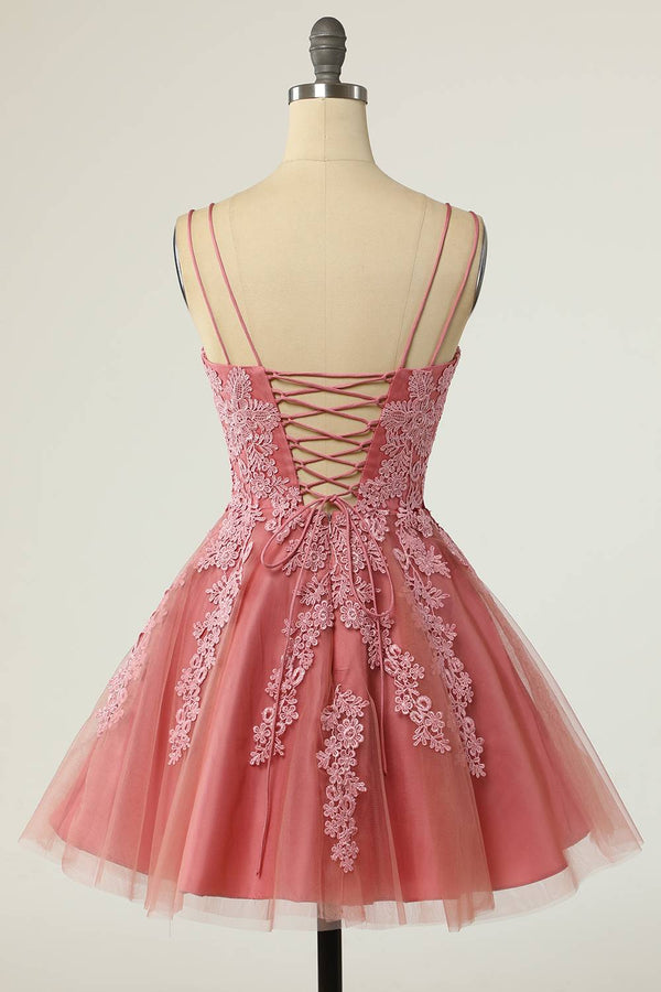 A-Line Double Straps Short Homecoming Dress with Appliques